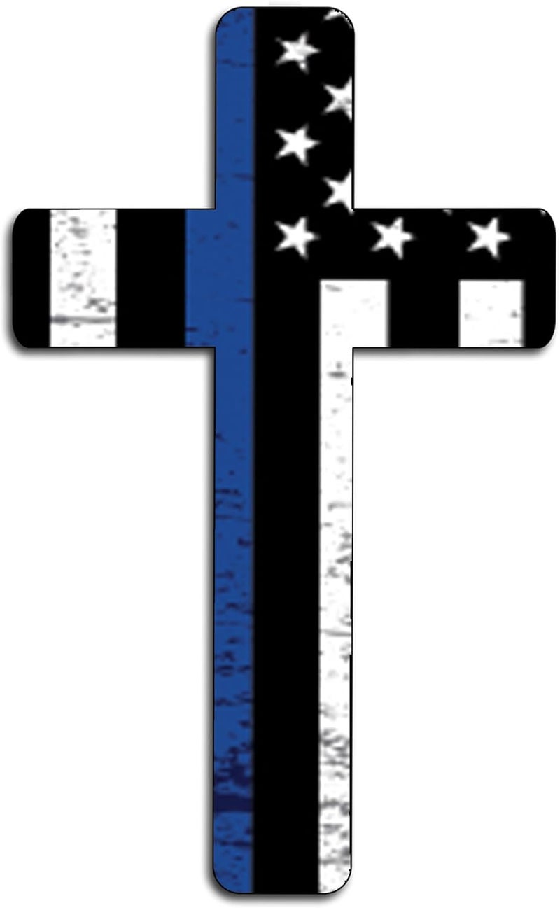 DAJDC Large Thin Blue Line Flag Cross Sticker Vinyl Decal for Car Truck Window Bumper Sticker Support of Police and Law Enforcement Officers (8 Inch) - Image 1